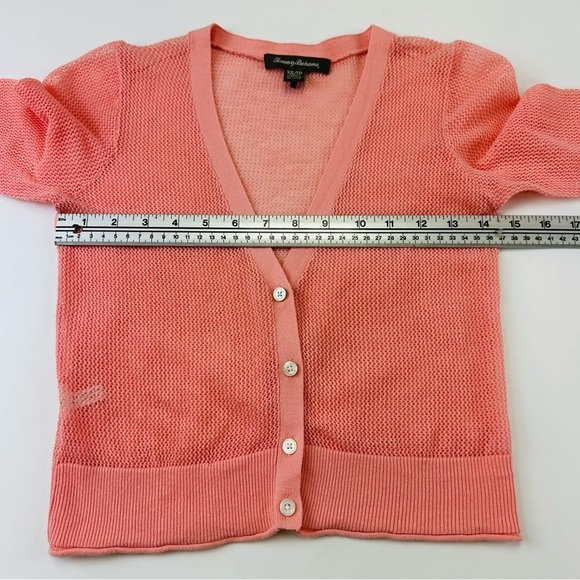 Tommy Bahama peach crop vneck summer knit fitted cardigan XS mesh - Picture 5 of 8